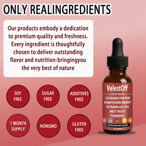 Velestoff Cayenne Pepper & Cayenne Pepper Drops Liquid Supplement with Hawthorn, Beet Root, Turmeric, Vitamin K2 D3