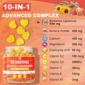 LILICARE Berberine Gummies Sugar Free, Extra Absorption with Liposomal Berberine & Berberine HCI, Calcium, Magnesium, AMPK Activitor for Sugar & Level, Energy, Metabolism,Vegan, Pack of 1