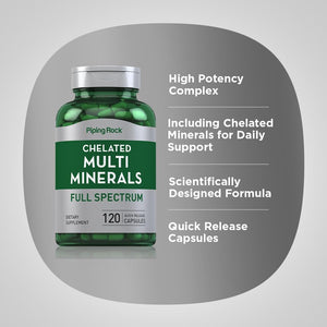 Piping Rock Mega Multi Mineral Chelated Supplement | 120 Capsules | for Men and Women | Iron Free | Non-Gmo, Gluten Free