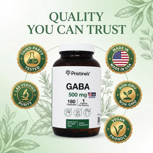 PRISTINE'S GABA 500Mg Sleep Quality Support Supplement - 180 Day Supply - Calm Mind & Relaxation Sleep Support Capsules Glass Bottle
