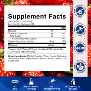 Vitamatic Sugar Free Melatonin 60 Mg - 60 Vegetarian Gummies - Non-Habit Forming Supplement