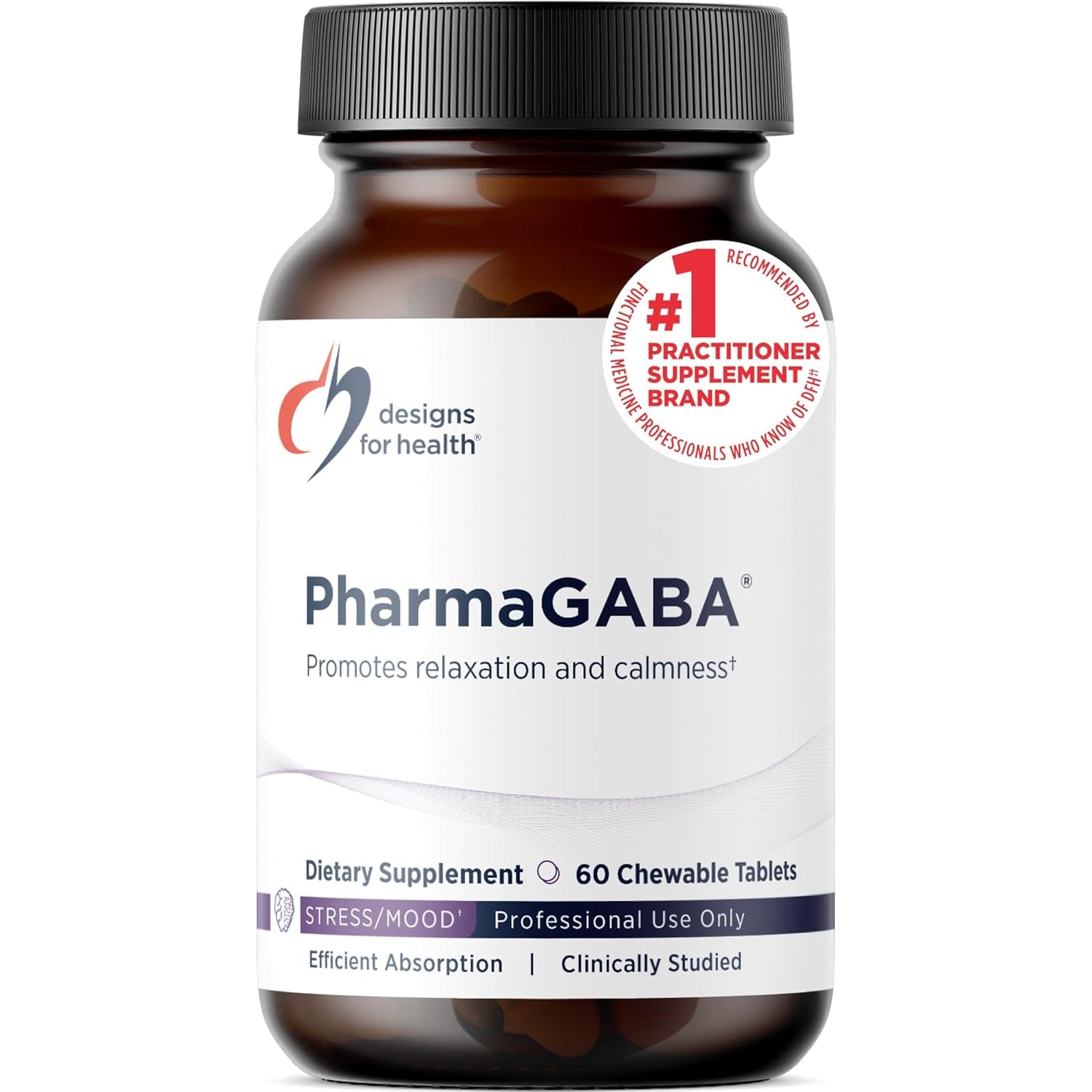 Designs for Health Pharmagaba Chewable Supplement - 200Mg Bioavailable GABA Supplement for Stress, Mood, Immune Health & Sleep Support - Vegan, Gluten Free & Non-Gmo (60 Tablets)