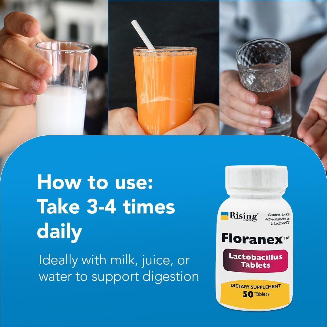Rising Health - Floranex Tablets - Lactobacillus Probiotic Dietary Supplements - 50 Tablets