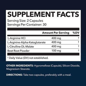 L-Arginine Capsules with L-Citrulline - Nitric Oxide Supplement - L Arginine and L Citrulline Blend - 60 Count - Vegan, Non-Gmo Capsules for Performance, Endurance and Muscle Support - 1 Month Supply