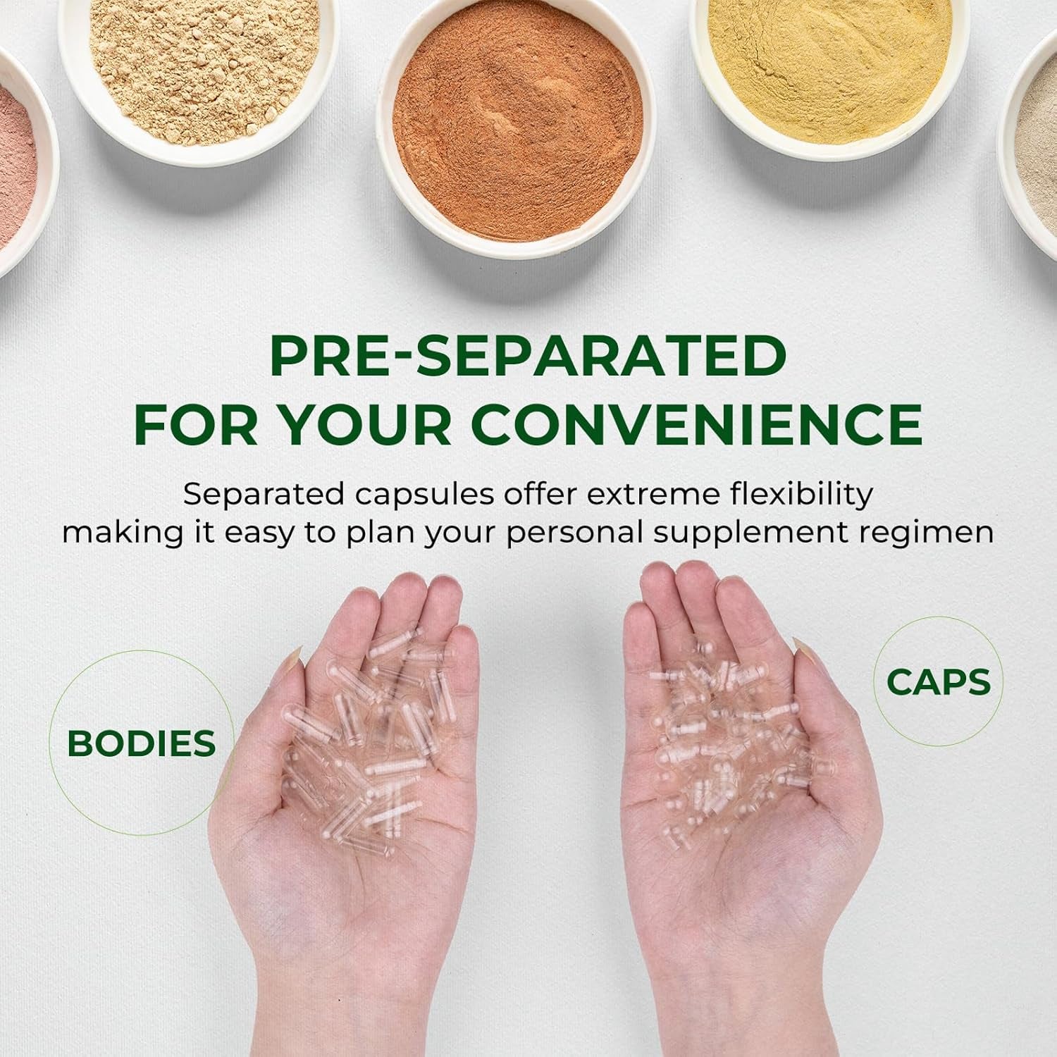 Vegan Size 0 Separated Capsules Empty Pill Caps Plant Based Clear (1,000 Caps+1,000 Bodies) Gluten Free, Non-Gmo, Halal Certified Filling Kit for Vegetarian DIY Your Own Supplements