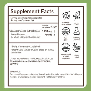 Cocoavia Ultra 750Mg Cocoa Flavanols – Heart & Brain Support, Memory & Blood Circulation Booster, High Flavanol Cocoa for Nitric Oxide, Energy & Oxygen Boost, Vegan, Gluten-Free, 30-Day Supply