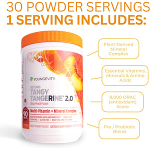 Youngevity beyond Tangy Tangerine 2.0 Citrus Peach Fusion Multi-Vitamin & Mineral Complex - Made with Natural & Whole Foods | 8,000 ORAC