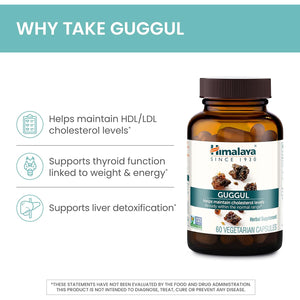 Himalaya Guggul - Herbal Liver Support for Liver Detox, Cholesterol, HDL & LDL Support - Vegan, Non-Gmo, Gluten Free, 720 Mg, 60 Capsules