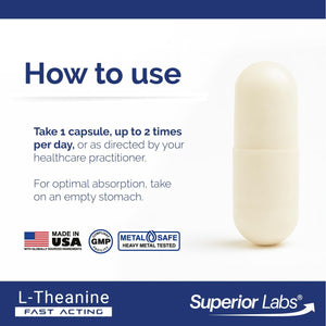 Superior Labs L-Theanine 250 Mg Capsules, Non-Gmo, Promotes Non Drowsy Relaxation & Helps Ease Everyday Stress, Supports Healthy Sleep, Promotes a Focused Mind, High Absorption, 90 Veg Caps