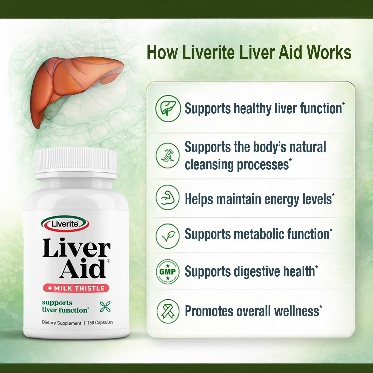 LIVERITE Liver Aid 2-Pack 150 Capsules (Total 300Ct), Supports Healthy Liver Function, Cleansing, Energy and Daily Wellness