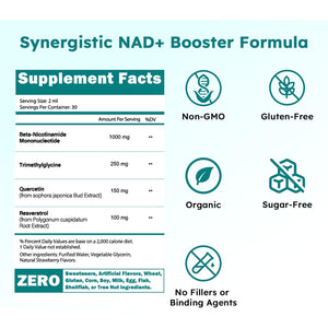 NMN Supplement Liquid Drops,4-In-1 NMN Beta 1000Mg W. Quercetin TMG Resveratrol for anti Aging Energy & Immune Support, NMNH Alternative Liposomal High Absorption for Women Men