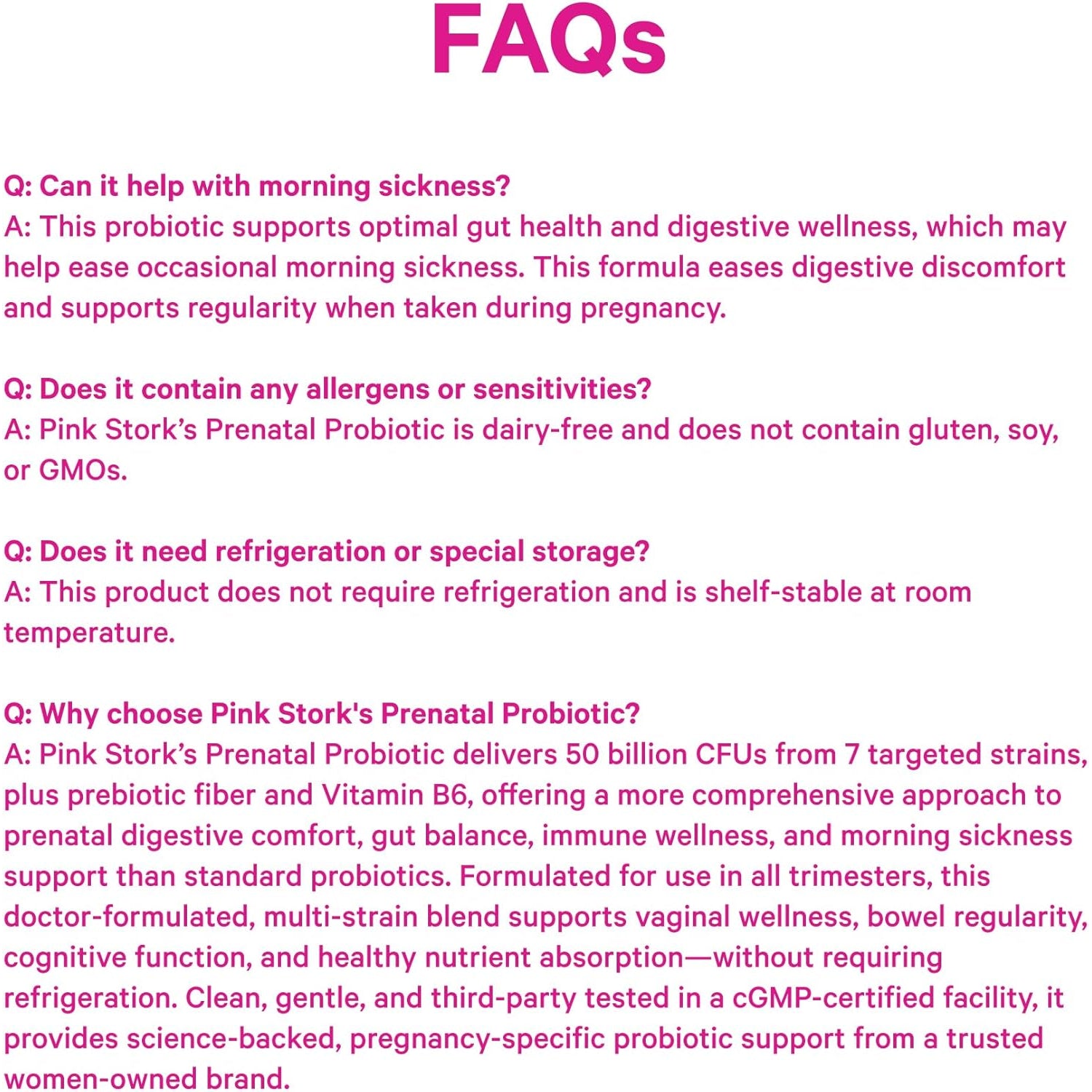Pink Stork Prenatal Probiotic for Women with 50 Billion CFU | Vitamin B6 & Prebiotics | Pregnancy Probiotics for Morning Sickness | Digestive, Immune, & Gut Health | Vegan & Gluten-Free | 30 Capsules