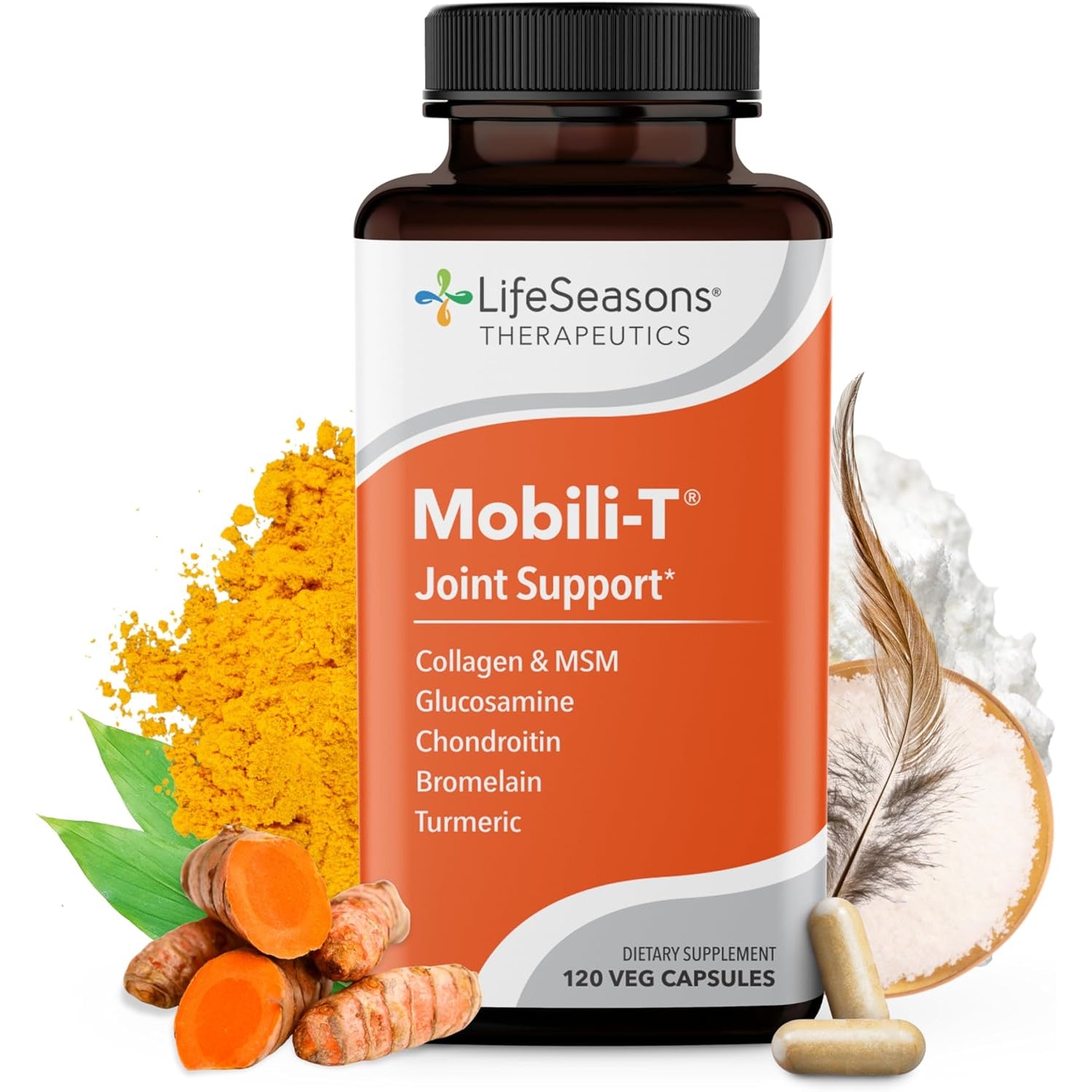 Lifeseasons Mobili-T - Joint Support Supplement - Reduces Aches & Discomforts - Increase Range of Motion - Rebuild Tissue & Cartilage - MSM Chondroitin Collagen Glucosamine & Turmeric - 120 Capsules