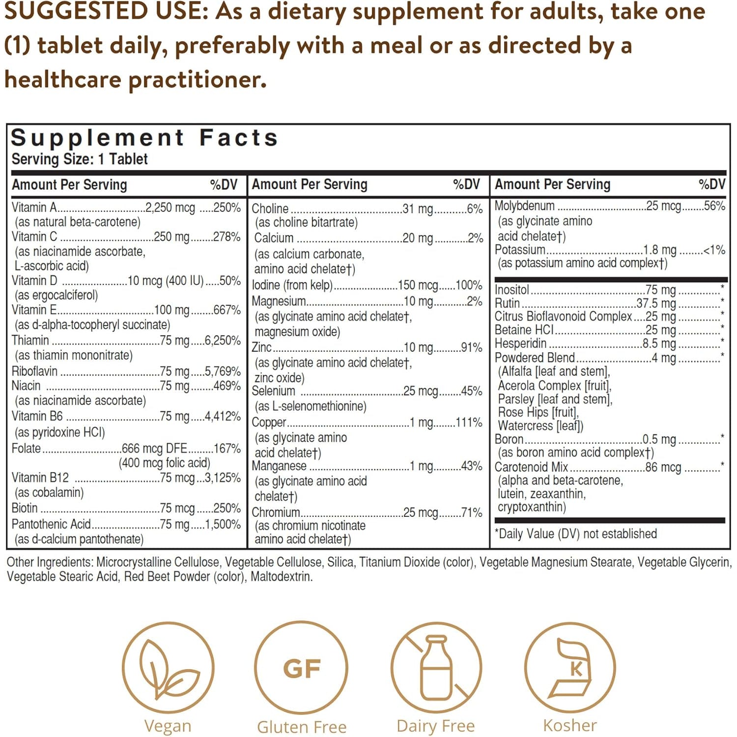 Solgar Iron-Free Formula VM-75, 90 Tablets - Multivitamin with Chelated Minerals - Vitamin A, B6, B12, C, D, E - Biotin, Magnesium, Calcium, Zinc - Vegan, Gluten & Dairy Free, Kosher - 90 Servings