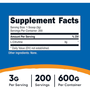 Nutricost Pure L-Citrulline (Base) Powder (600 Grams)