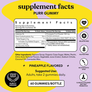 Lemme Purr Vaginal Probiotic Gummies for Women - Balanced Ph, Healthy Odor, Yeast Balance & Flora Support + Vitamin C for Immune Health - Tasty Pineapple (60 Count)