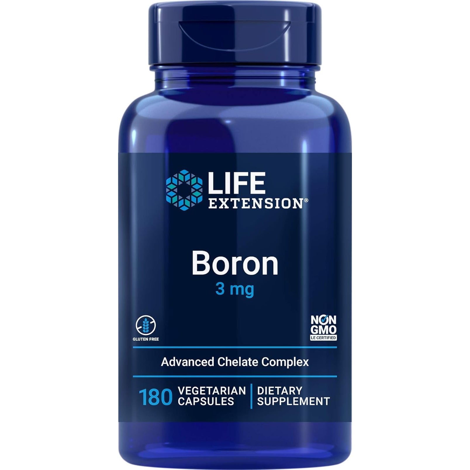 Life Extension Boron 3Mg 180 Veg Caps - Triple Boron Complex with Boron Citrate, Glycinate, Aspartate - 3 Mg Capsules - Enhanced with Vitamin B2