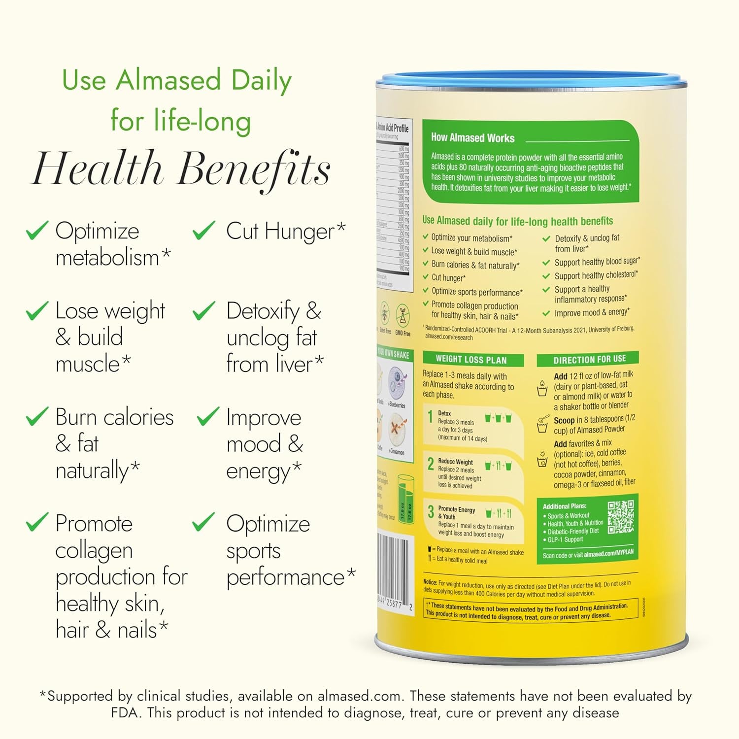 Almased Protein Powder for Weight Loss Kit for Men & Women, Natural Meal Replacement Shake for Weight Loss, Supplement, 24 Grams of Protein per Serving (Vanilla Flavor, 3 Cans @ 17.6 Oz Ea + Scoop)