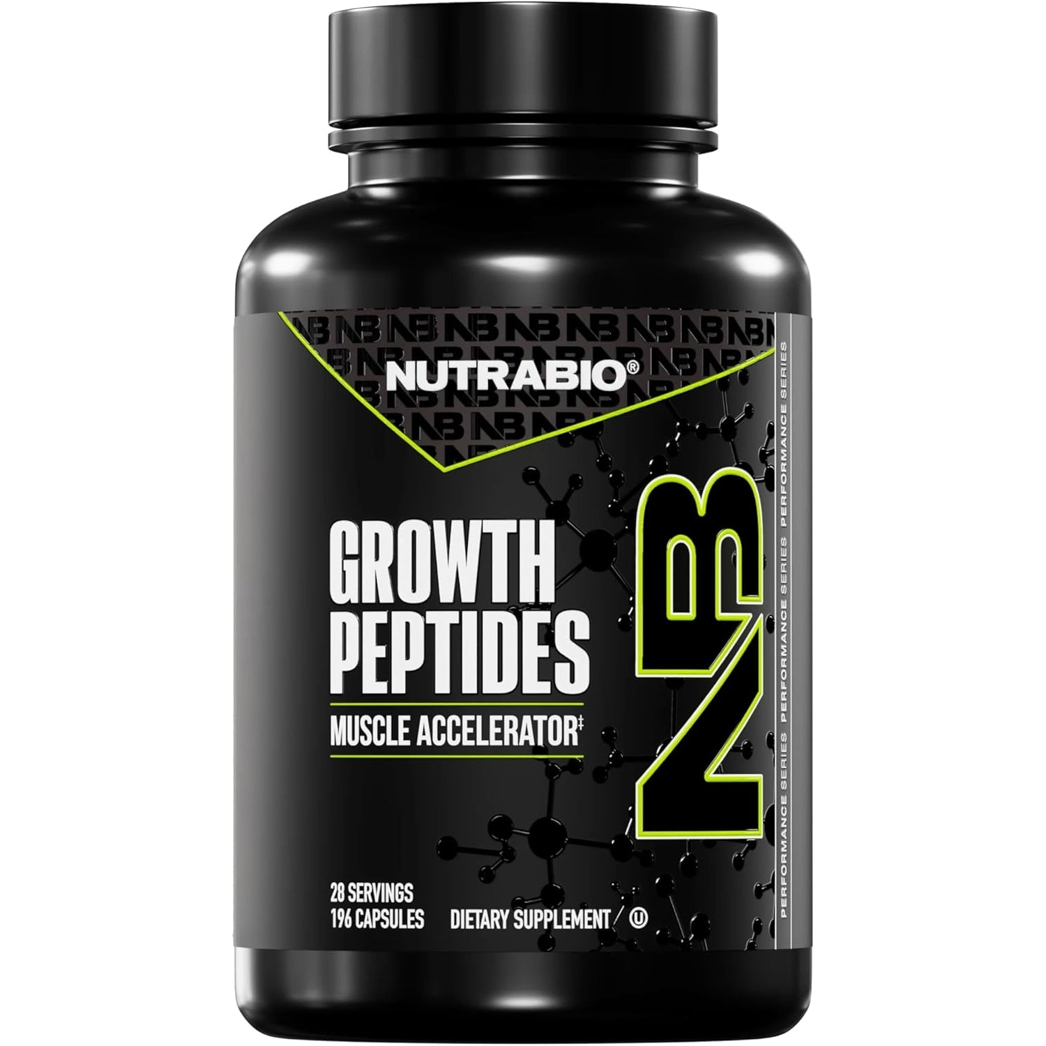 Nutrabio Growth Peptides |Muscle Accelerator with Dileucine & Peptistrong | Peptides for Muscle Growth Men & Women- 28 Servings- 196 Capsules