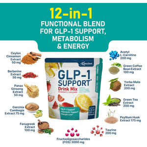 GLP-1 Support Drink Mix Powder for Women Men - Weight Loss Support Prebiotic Fiber Supplement - Daily Natural Drink Mix for Metabolism Reduce Bloating Fat Burn Gut Health Support