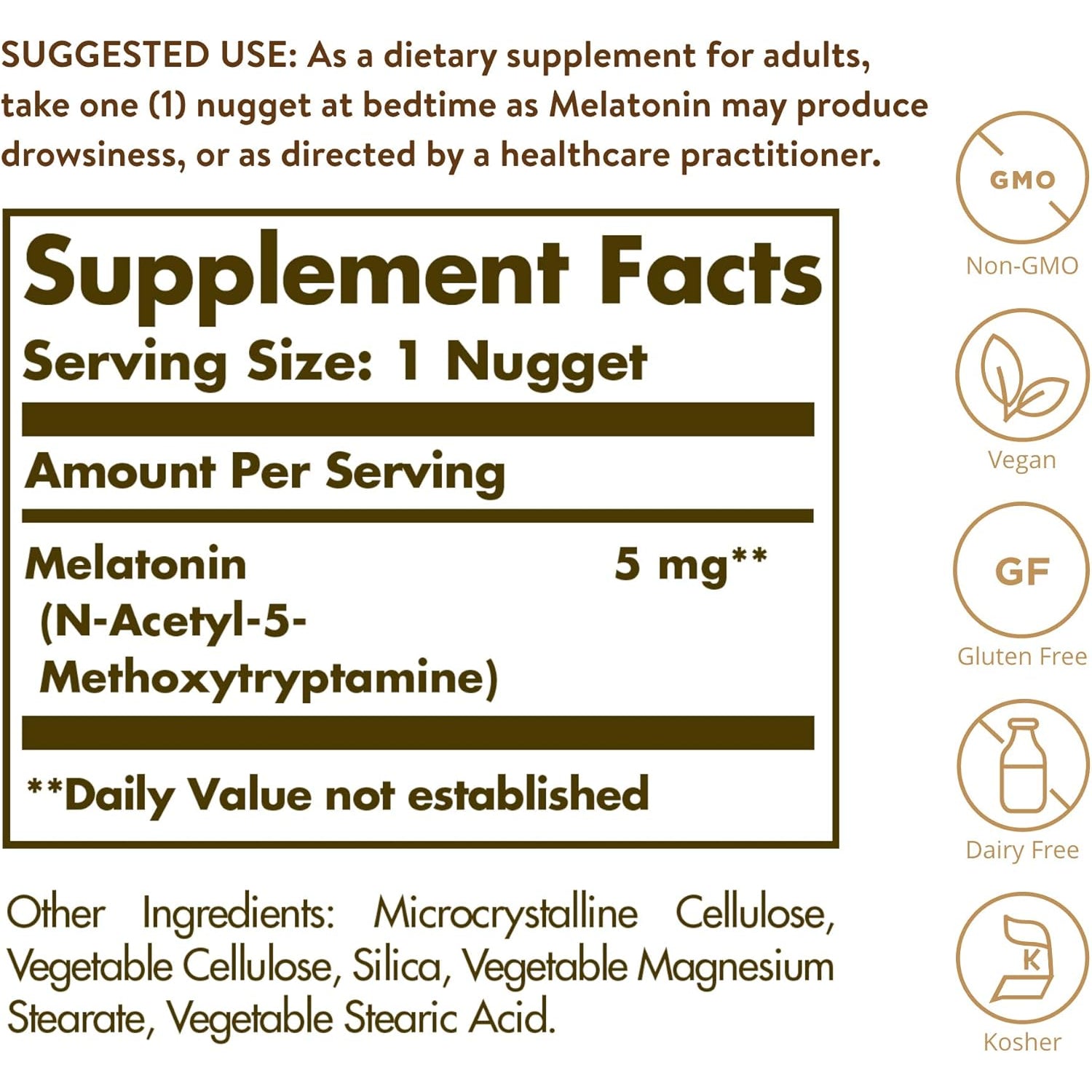 Solgar Melatonin 5 Mg, 120 Nuggets - Helps Promote Relaxation & Rest - Clinically Studied Melatonin - Vegan, Gluten Free, Dairy Free, Kosher - 120 Servings