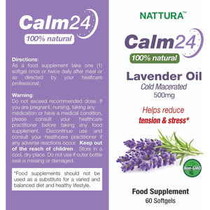 Nattura Calm Aid Lavender Oil Pills - 500Mg - 60 Softgels - 100% Natural, Helps Reduce Stress, Calming for Body & Mind, Non-Gmo, Certified Kosher