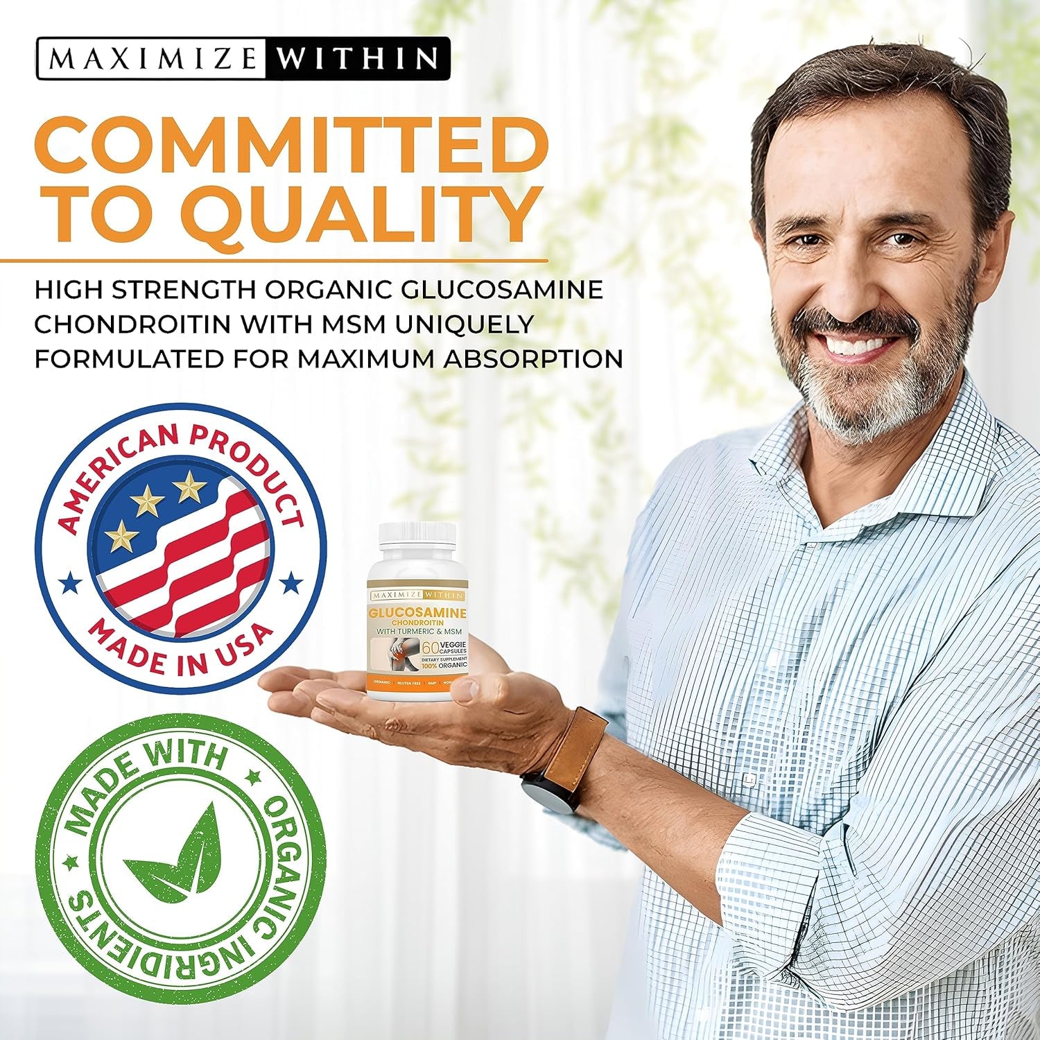 Glucosamine Chondroitin with Turmeric & MSM – Mobility & Flexibility Support – 60 Veggie Capsules
