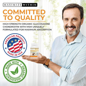 Glucosamine Chondroitin with Turmeric & MSM – Mobility & Flexibility Support – 60 Veggie Capsules