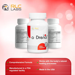 RLC Labs A-Drenal, 120 Capsules - Herbal, Cortisol Supplement with Ashwagandha, Ginger & Rhodiola to Support Balance, Mood, Energy & Vitality - Adrenal Support Formula (1 Month Supply)