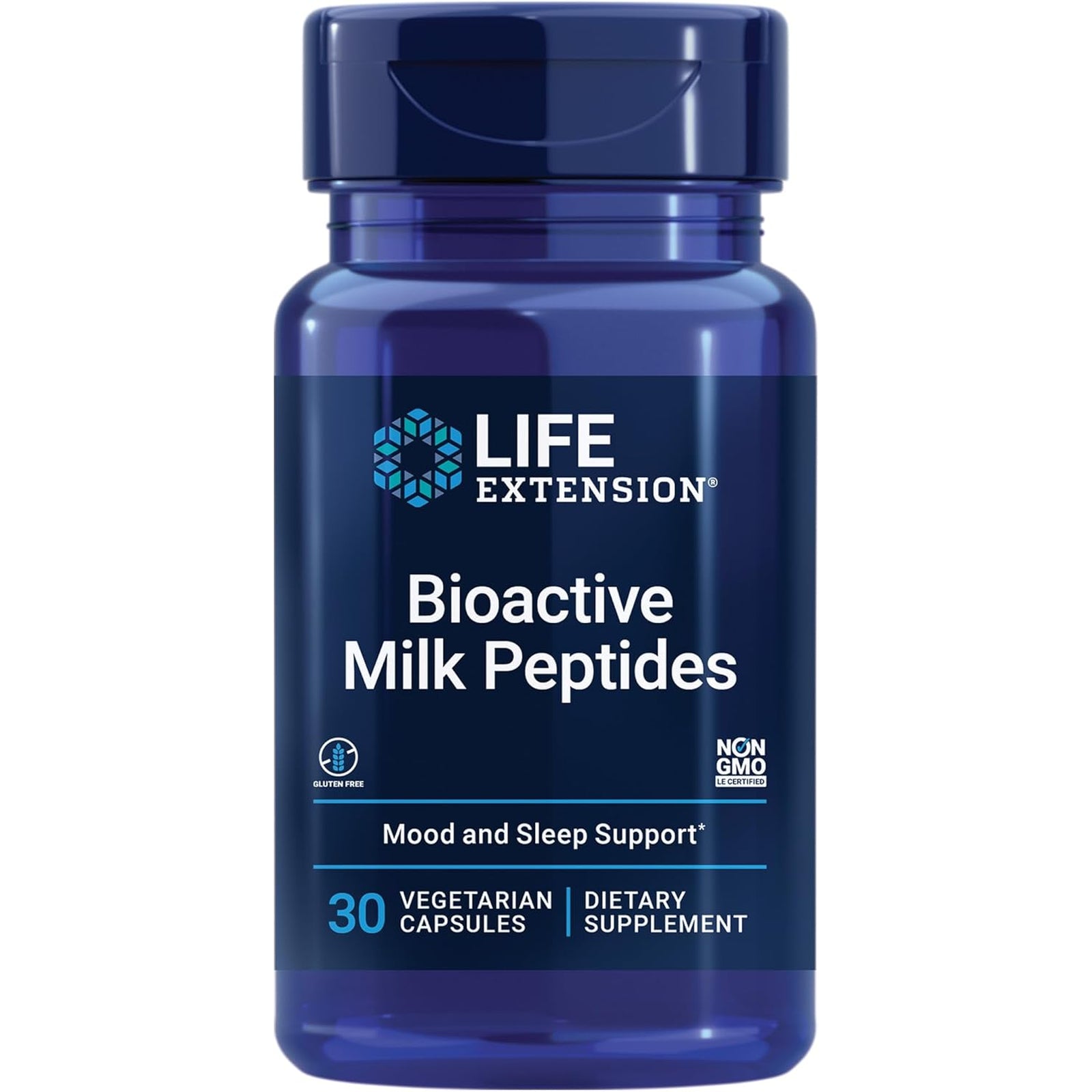 Life Extension Bioactive Milk Peptides, Healthy Mood Support, Sleep Supplement, Relaxation, Milk Peptides, Casein Decapeptide, Hormone-Free, Gluten-Free, Non-Gmo, Vegetarian, 30 Capsules