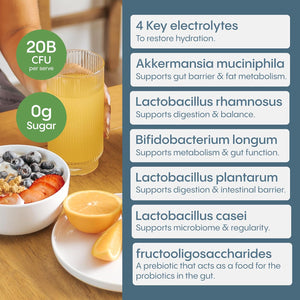 Hydralyte plus Metabolic Support - GLP-1 Weight Loss Management and Gut Health - 5In1 Probiotic Blend - Akkermansia Muciniphila + Prebiotic Fiber + Electrolytes - Sugar Free (30 Packets)