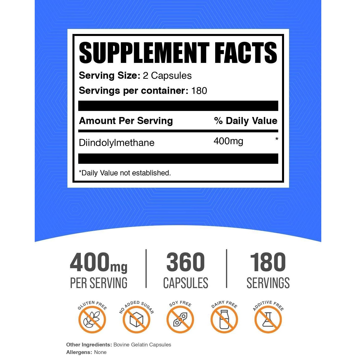 Bulksupplements.Com DIM Capsules - Diindolylmethane, DIM Supplement for Men & Women - Gluten Free, 2 Capsules per Serving, 360 Count (Pack of 1)