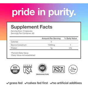 Pure Bovine Colostrum 180 Capsules - Antibiotic and Hormone Free - USA Sourced - All Natural - 100% First Milking