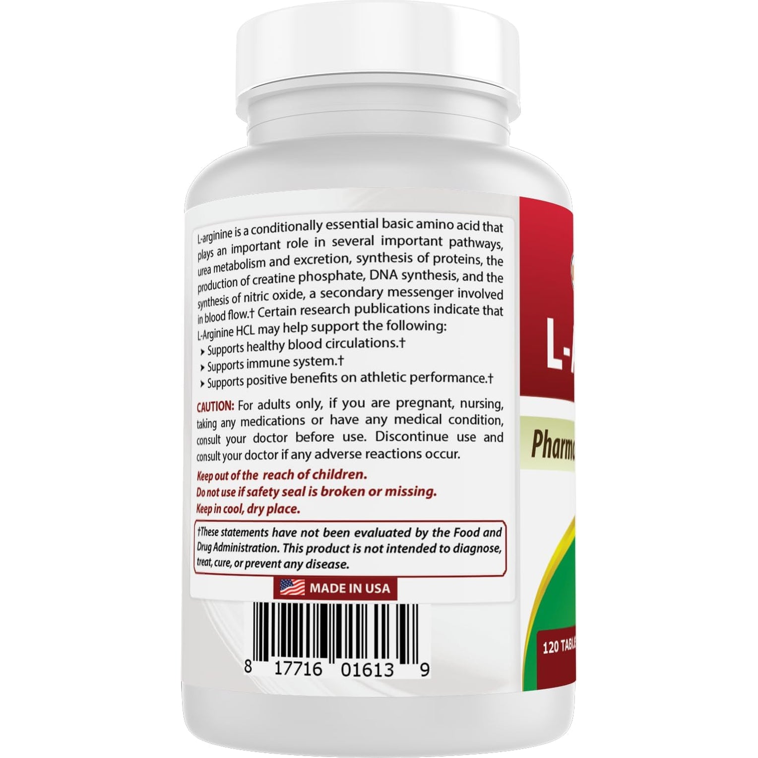 (New Improved Formula) Best Naturals L-Arginine 1000 Mg 120 Tablets - Pharmaceutical Grade L Arginine Supplement Promotes Nitric Oxide Synthesis