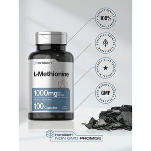 Horbäach L-Methionine 1000Mg | 100 Capsules | Non-Gmo, Gluten Free | Free Form Supplement