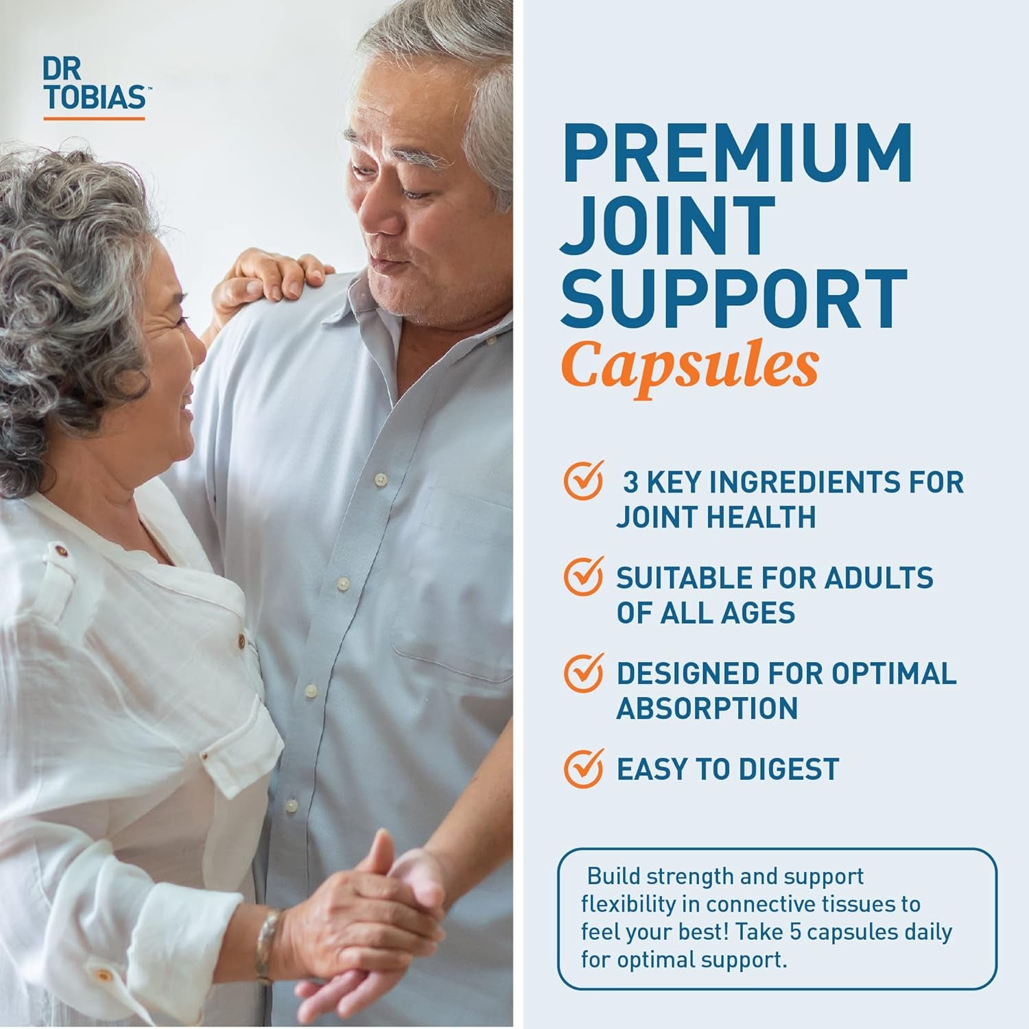 Dr. Tobias Joint Support Supplement with Glucosamine Chondroitin MSM, Supports Connective Tissue, Function & Flexibility, Extra Strength Joint Supplements for Men & Women, 240 Capsules