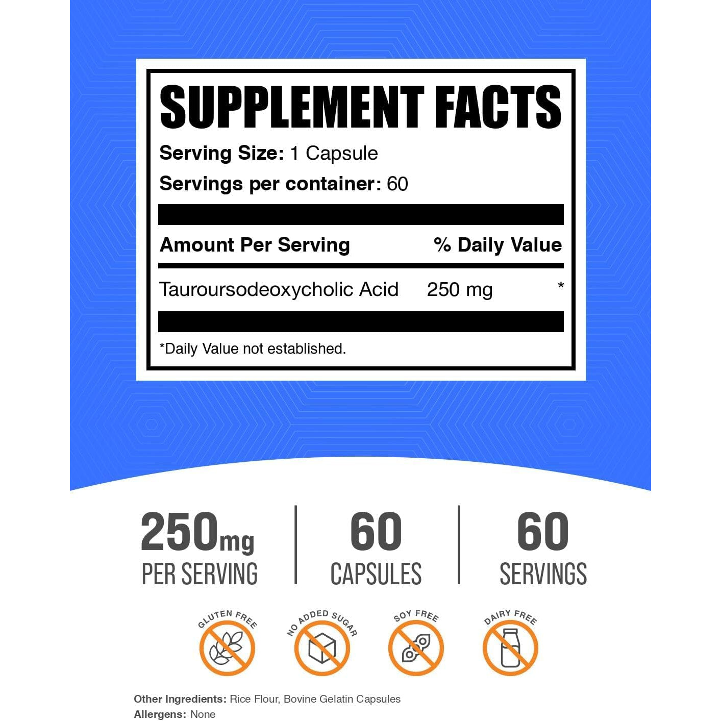 Bulksupplements.Com TUDCA Capsules - TUDCA Supplement, Tauroursodeoxycholic Acid, TUDCA 250Mg for Liver Support - Gluten Free, 1 Capsule per Serving, 60 Capsules (Pack of 1)