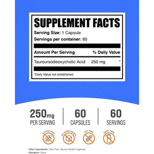 Bulksupplements.Com TUDCA Capsules - TUDCA Supplement, Tauroursodeoxycholic Acid, TUDCA 250Mg for Liver Support - Gluten Free, 1 Capsule per Serving, 60 Capsules (Pack of 1)