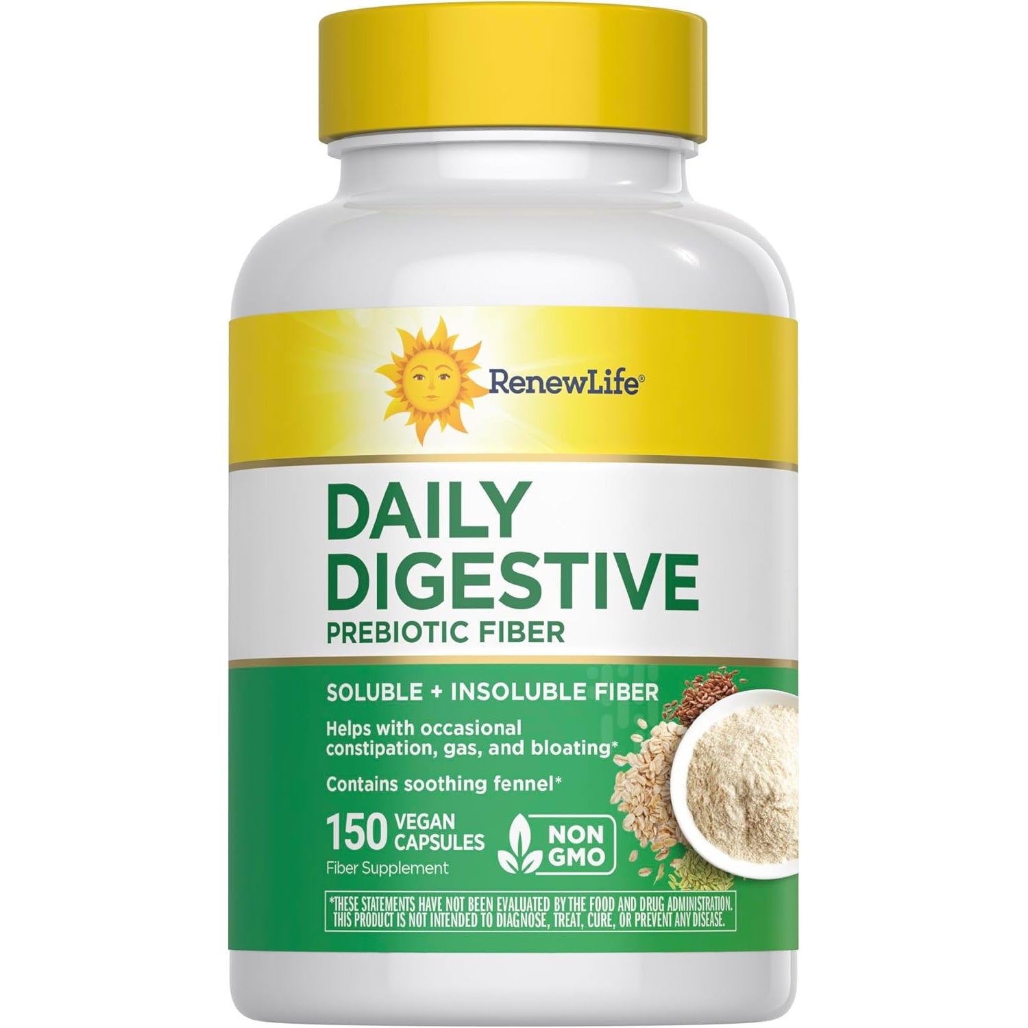 Renew Life Adult Daily Digestive Prebiotic Fiber, 150 Vegetarian Capsules (Package May Vary)