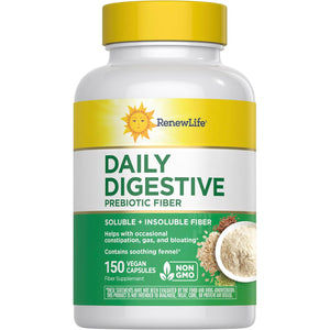 Renew Life Adult Daily Digestive Prebiotic Fiber, 150 Vegetarian Capsules (Package May Vary)