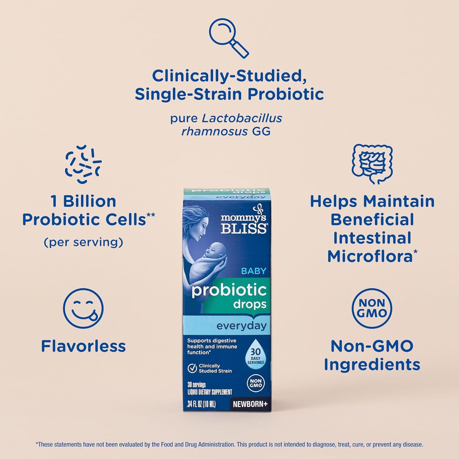 Mommy'S Bliss Baby Probiotic Drops Everyday - Gas, Constipation, Colic Symptom Relief - Newborns & up - Natural, Flavorless, 0.34 Fl Oz
