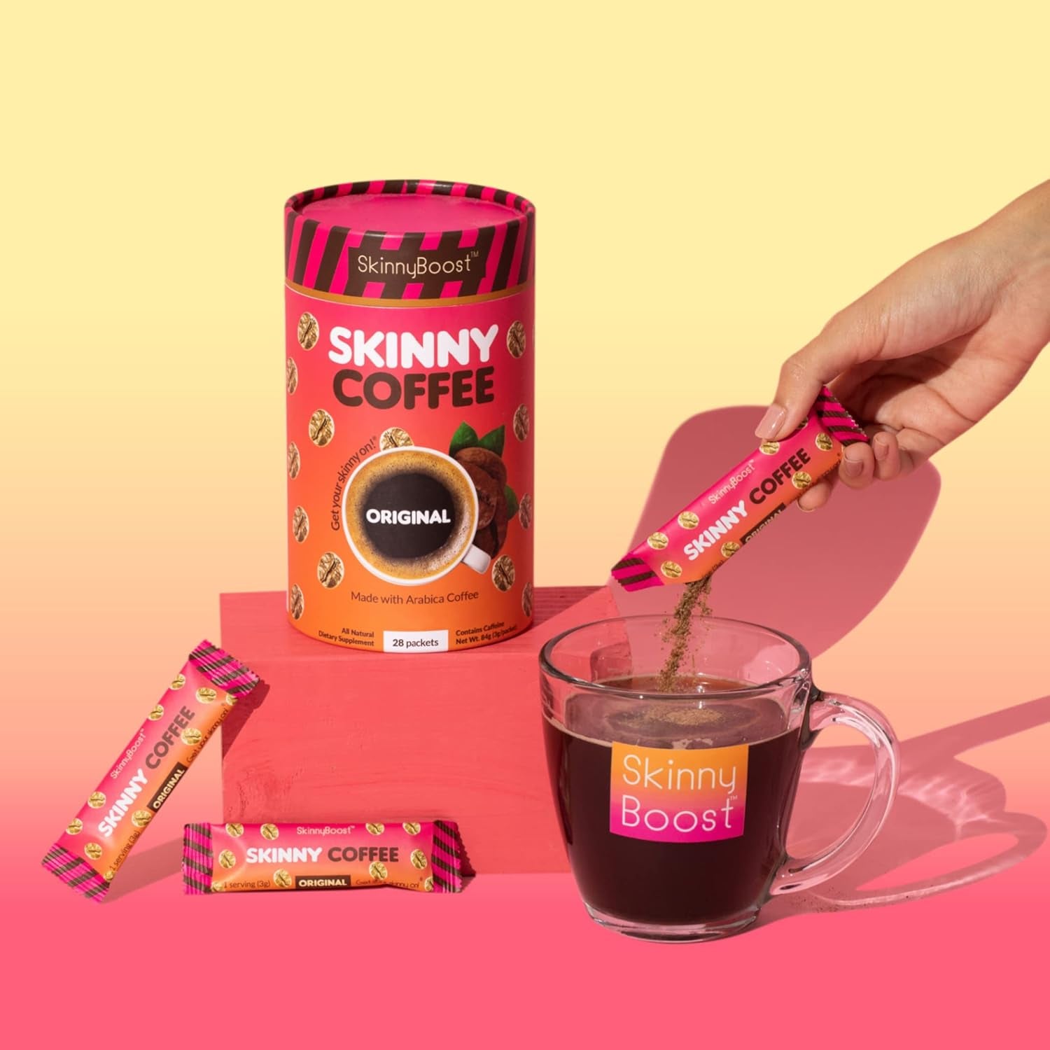 Skinny Boost Instant Skinny Coffee Sticks (Vanilla) - Made with Arabica Coffee Beans, Garcinia Cambogia, Green Tea Extract, B Vitamins, Fiber and Prebiotics –Sugar Free-Keto Friendly (28 Packets)