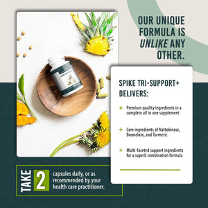 Spike Tri-Support+ with Nattokinase, Bromelain, and Turmeric - Includes Dandelion Extract, Black Seed Extract, Green Tea Leaf, Selenium for a Full Spectrum Spike Support Supplement
