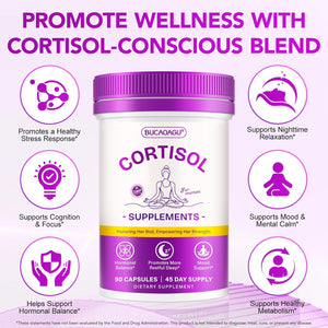 Cortisol Supplements for Women - Cortisol Reducer & Stress Support - Magnolia Bark, Rhodiola Rosea, Holy Basil, Magnesium, Phosphatidylserine - Hormone Balance & Mood, Focus, Sleep Support