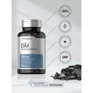 Horbäach DIM Supplement 200Mg | 200 Capsules | with Black Pepper Extract | Advanced Diindolylmethane for Women and Men | Non-Gmo, Gluten Free
