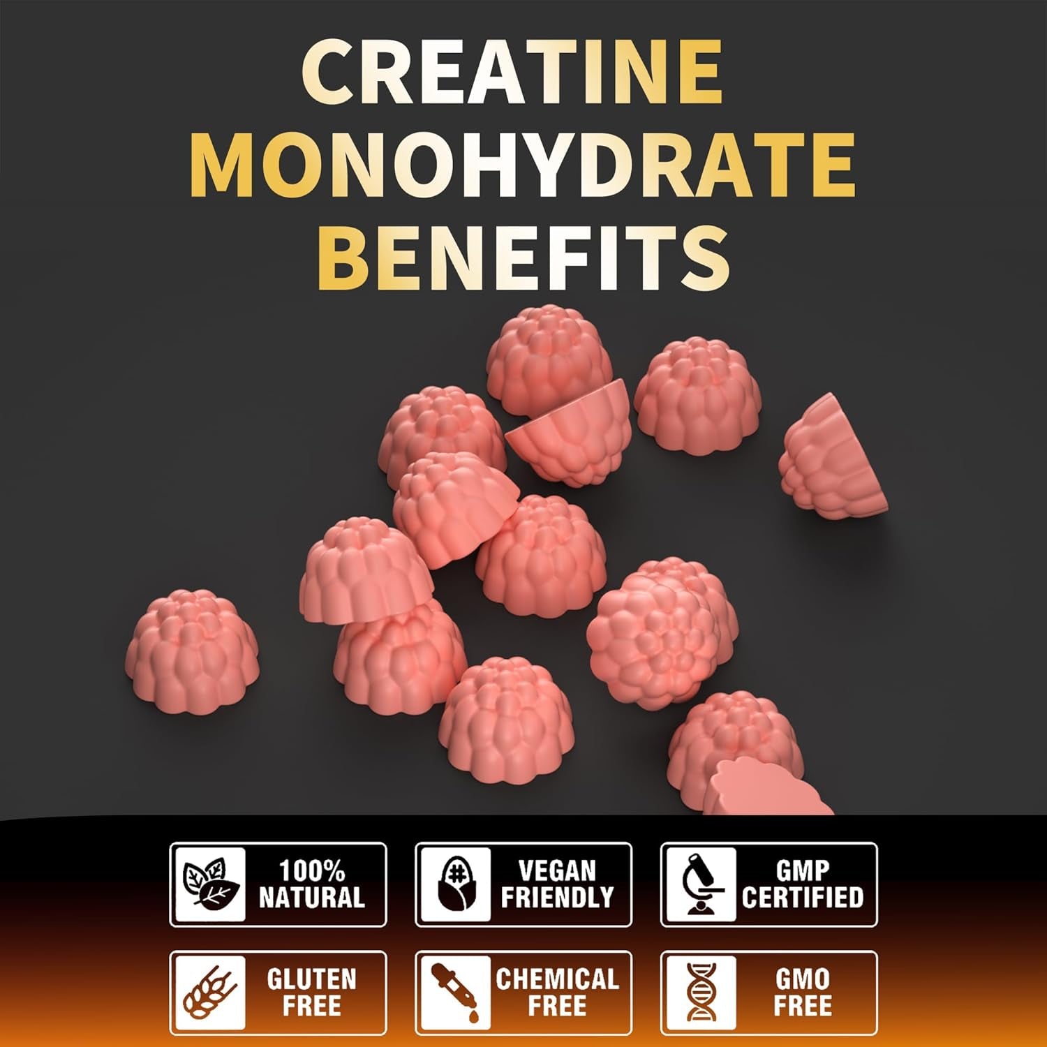 Nutravita NSF Certified Creatine Gummy - Creatine Monohydrate Gummies for Men & Women-5G of Creatine Monohydrate per Serving - Sugar Free,Vegan, Strawberry Flavor, 120 Count
