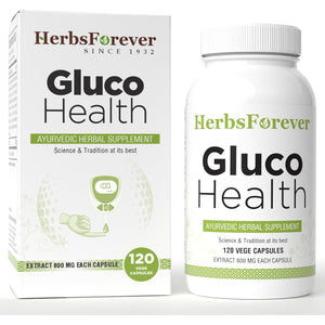 Herbsforever Gluco Health-Supports Blood Sugar-Glucose Carb Control& Cravings with Gymnema Sylvestre75%, Shilajit,Turmeric, Amla,Cinnamomum + 17Ayurvedic Herb Extracts |120Vegcapsule |800Mg