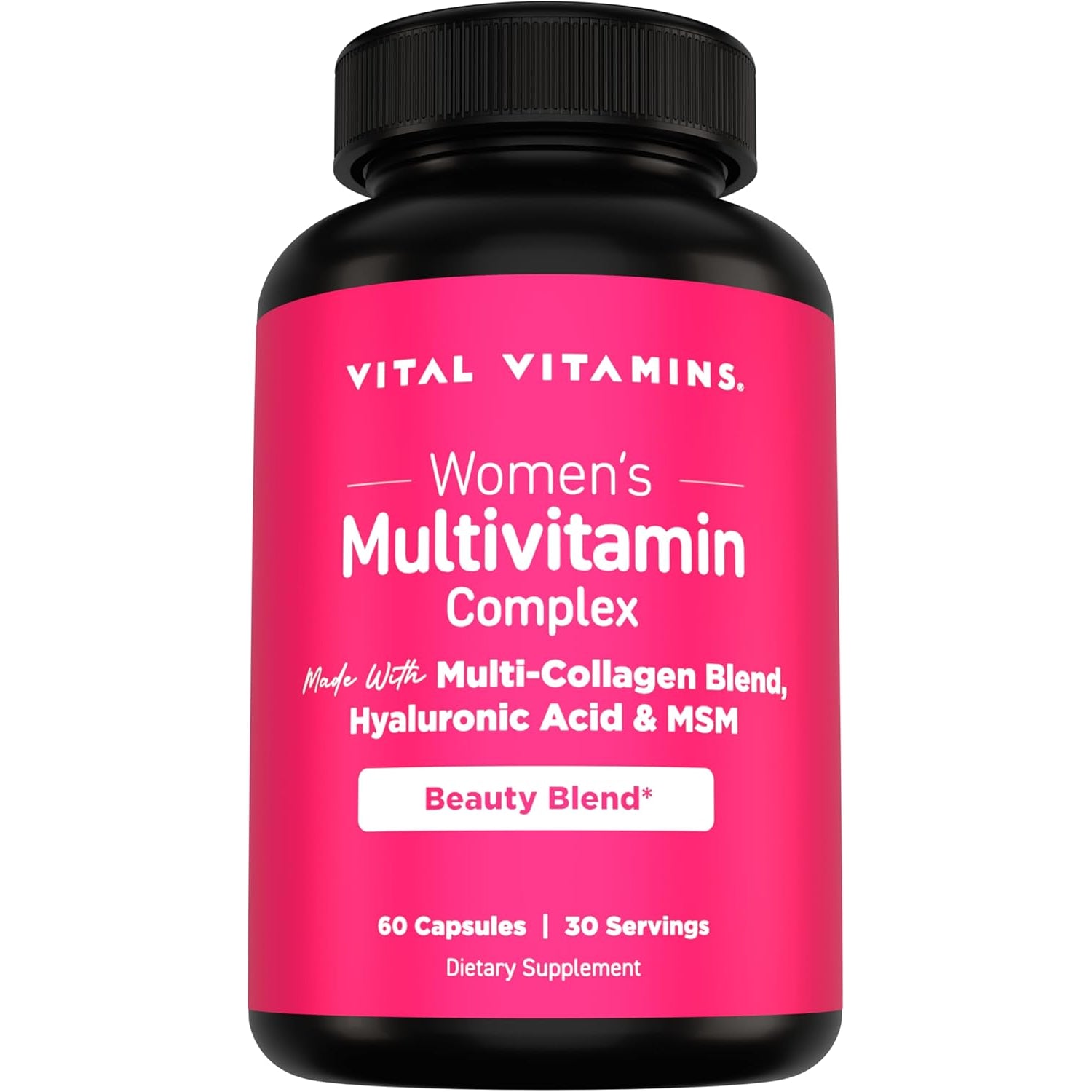 Vital Vitamins Women'S Multivitamin Complex - Made with Multi-Collagen Blend, Hyaluronic Acid, & MSM - Beauty Multivitamins - with Vitamin A, C, E, B6, B12, D3-60 Capsules