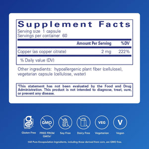 Pure Encapsulations Copper (Citrate) | Highly Bioavailable Form of Copper | 60 Capsules