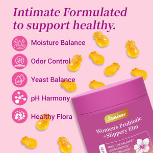 Her Juicy Feminine Probiotics Gummies for Women, with Prebiotics & Slippery Elm - Promotes Ph Balance, Gut Health & Immune Support - Pineapple Flavor, 60 Count
